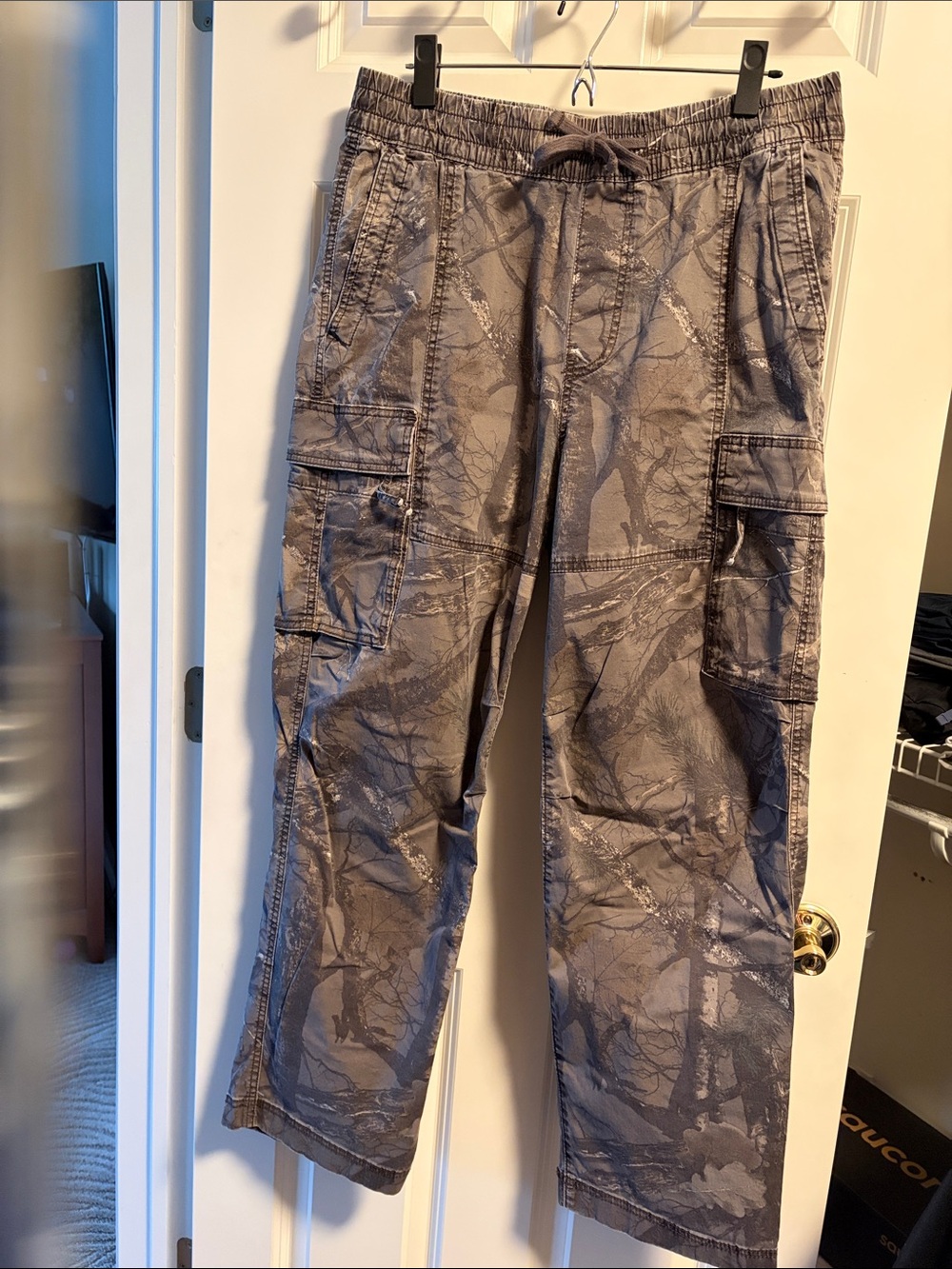 Hollister Gray Camouflage Cargo Pants with Drawstring Waist